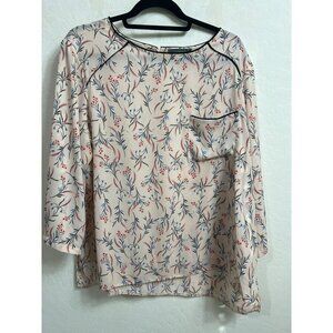 Primark US 16 Keyhole Back Soft Pink and Black Ditsy Floral Print Blouse Beautif